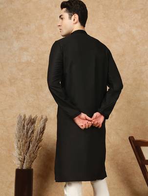 Black cotton embroidered kurta for men 4