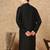 Black cotton embroidered kurta for men