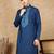 Blue cotton embroidered kurta for men