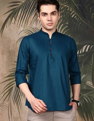 Firozi silk blend embroidered short kurta for men 1