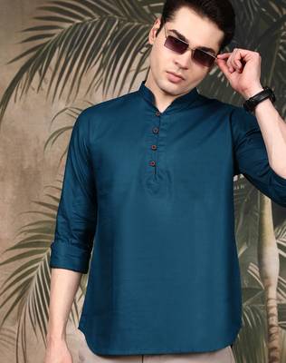Firozi silk blend embroidered short kurta for men 3