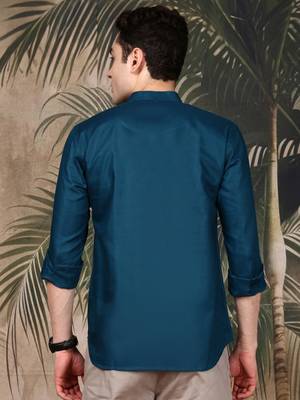 Firozi silk blend embroidered short kurta for men 4