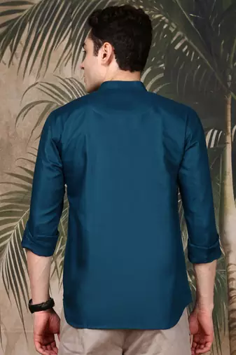 Firozi silk blend embroidered short kurta for men