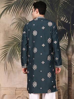 Blue silk blend thread work kurta for men 3