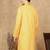 Yellow cotton embroidered kurta for men