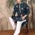 Blue silk blend thread work kurta for men