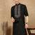 Black cotton embroidered kurta for men