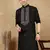 Black cotton embroidered kurta for men