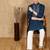 Blue cotton embroidered kurta for men