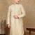 Beige cotton embroidered kurta for men