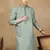 Green cotton embroidered kurta for men