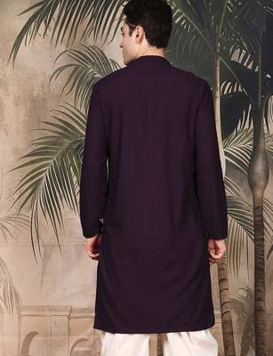 Purple silk blend thread work kurta for men 4