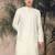 Off white silk blend thread work kurta for men