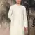 Off white silk blend thread work kurta for men