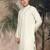 Off white silk blend thread work kurta for men