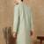 Green cotton embroidered kurta for men