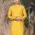 Mustard silk blend thread work kurta for men
