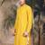 Mustard silk blend thread work kurta for men