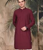 Maroon silk blend thread work kurta for men