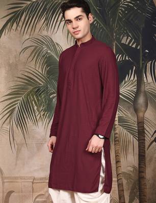 Maroon silk blend thread work kurta for men 2