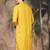 Mustard silk blend thread work kurta for men