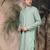 Green silk blend thread work kurta for men