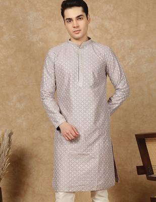 Red cotton embroidered kurta for men 1