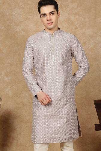 Red cotton embroidered kurta for men