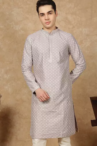 Red cotton embroidered kurta for men