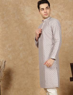 Red cotton embroidered kurta for men 2
