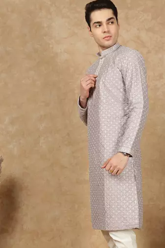 Red cotton embroidered kurta for men