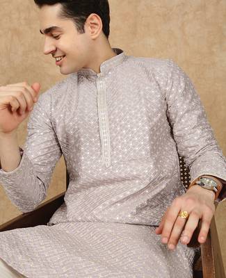 Red cotton embroidered kurta for men 3