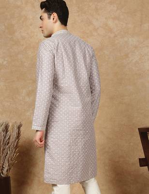 Red cotton embroidered kurta for men 4