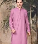 Pink silk blend embroidred kurta for men