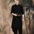 Black silk blend embroidred kurta for men