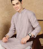 Light brown cotton printed kurta for men