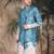 Blue silk blend embroidred kurta for men