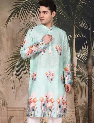 Green silk blend embroidred kurta for men 3