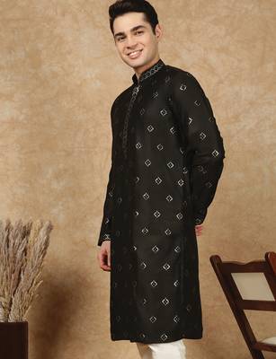 Black cotton printed kurta for men 1