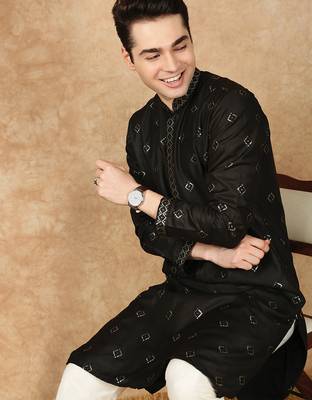 Black cotton printed kurta for men 2