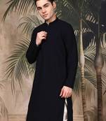 Blue silk blend embroidred kurta for men