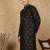 Black cotton printed kurta for men
