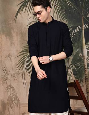 Blue silk blend embroidred kurta for men 2