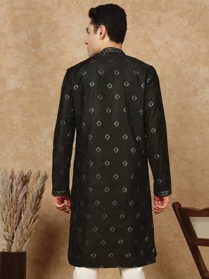 Black cotton printed kurta for men 4