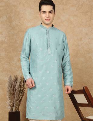 Green cotton printed kurta for men 1