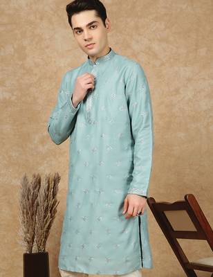 Green cotton printed kurta for men 2