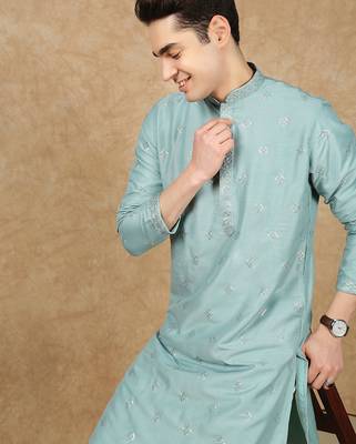 Green cotton printed kurta for men 3
