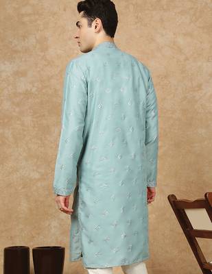 Green cotton printed kurta for men 4