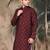 Maroon silk blend floral kurta for men