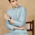 Blue cotton solid kurta for men